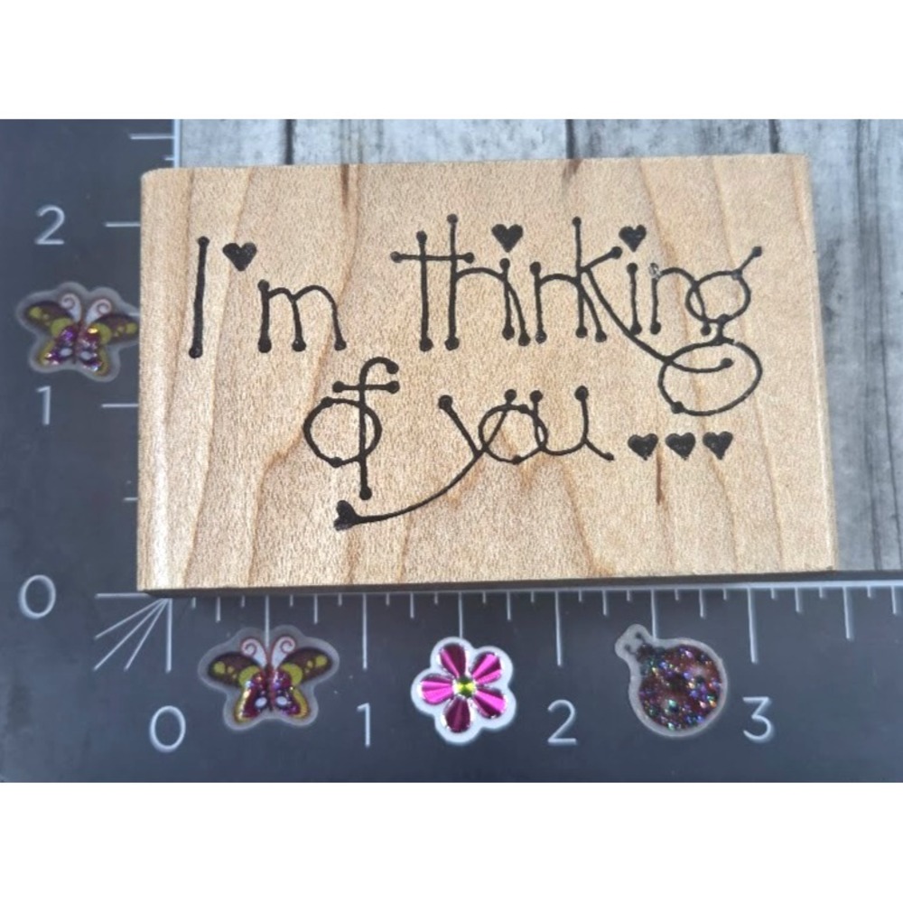 Sarasota Stamps I'm Thinking Of You Hearts Rubber Stamp Wood #D88